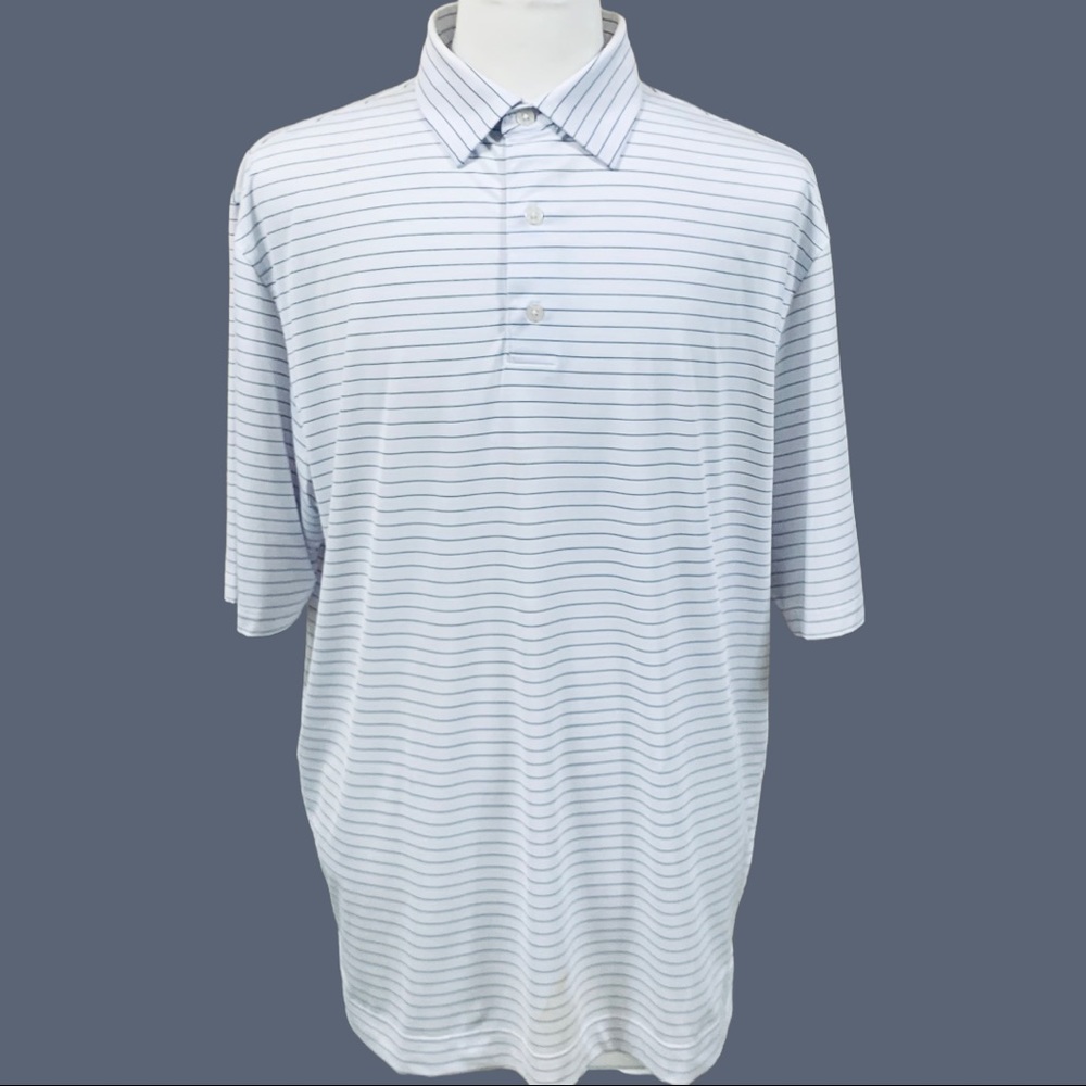 FootJoy Men’s Lisle Classic Pencil Stripe Golf Shirt in White/Black XL
